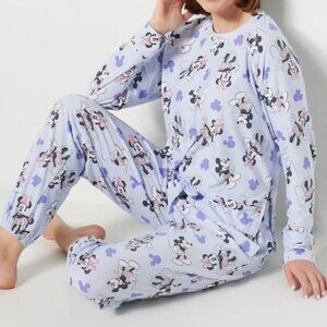 NEW Disney Women's Purple Pajamas Minnie Mouse Long Sleeves Jogger Pants Medium
